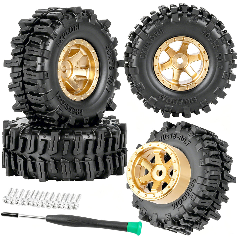 hopsupRC 0.7" RC Wheels RC Tires for 1/32 1/30 Axial SCX30 Redcat Ascent-32.0.7 Beadlock Brass RC Wheel Hub Rim Highway Tires Rubber Tires RC Truck Tires Heavy Duty Rim
