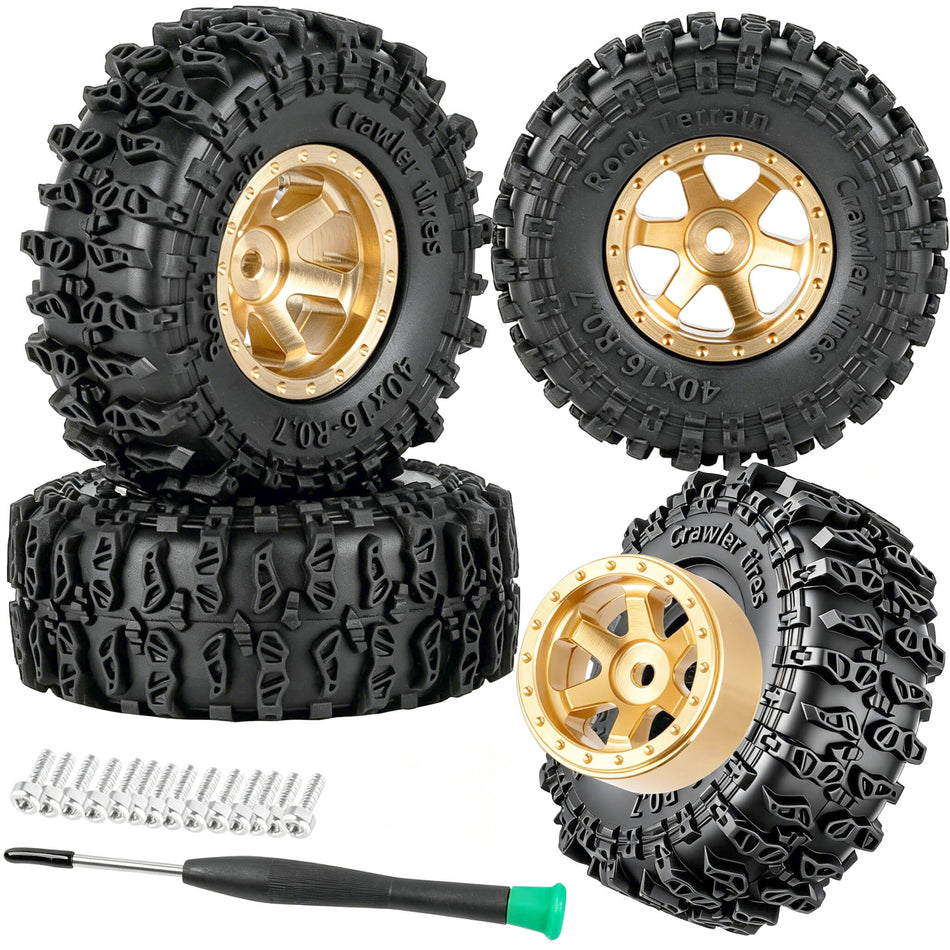 hopsupRC 0.7" RC Wheels RC Tires for 1/32 1/30 Axial SCX30 Redcat Ascent-32.0.7 Beadlock Brass RC Wheel Hub Rim Highway Tires Rubber Tires RC Truck Tires Heavy Duty Rim