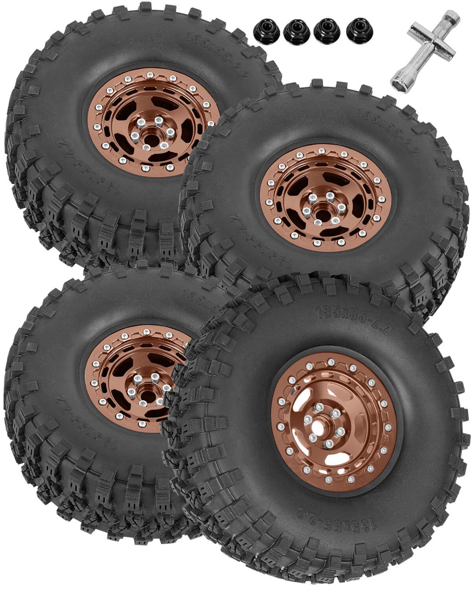 hopsupRC 2.2" Aluminium Wheels&Wheel Rim Tires Beadlock Wheel&Wheel Hub Rim for Axial 1/10 SCX10 SCX10II SCX10III 90046 TRX4 D90.4PCS(135 * 55MM)