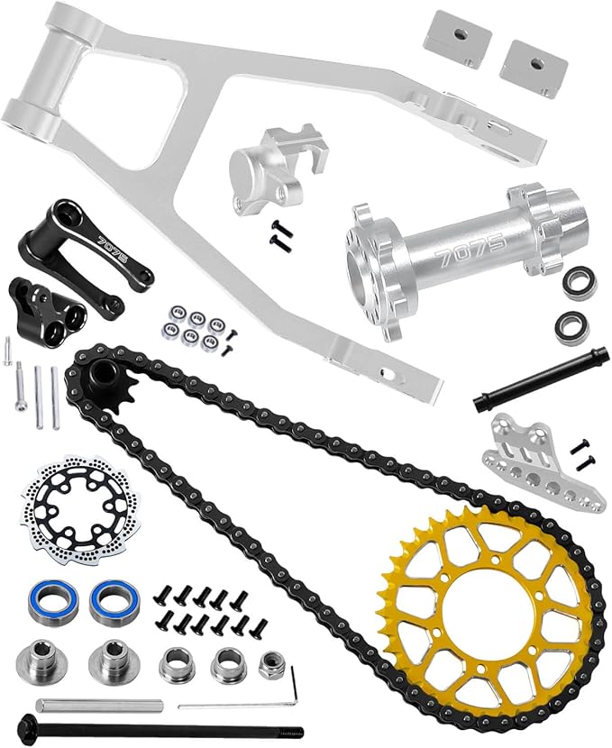 hopsupRC Upgrades Parts for Losi 1/4 Promoto-MX Motorcycle RTR FXR,Manganese Steel Roller Chain&Rear Swing Arm& Rear Hub Chain Sprocket Gears&Rear Wheel Hub Hex&Knuckle&Pull Rod