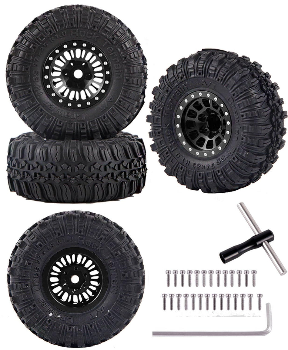 hopsupRC Aluminum 1.0in Beadlock RC Truck Tires for Traxxas Axial 1/18 1/24 TRX4M,SCX24,FCX24 RC Crawler,4pcs Alloy RC Wheels