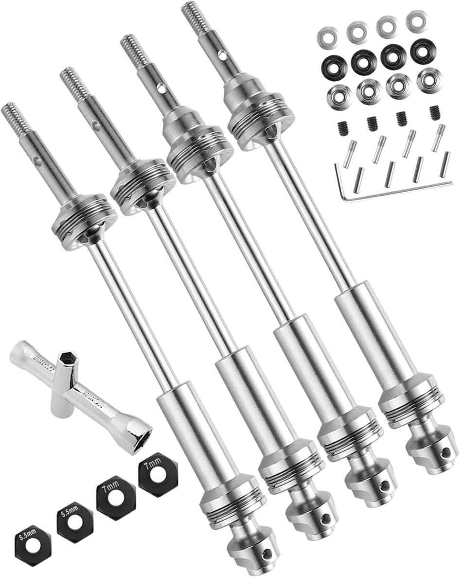 hopsupRC #45 Steel Drive Shaft CVD Upgrades for Traxxas 1/10 Slash VXL 4X4,Rustler VXL 4X4,Stampede VXL 4X4,Hoss VXL 4X4 4WD,Stainless Front Rear Driveshaft Axles with Hex Hops up