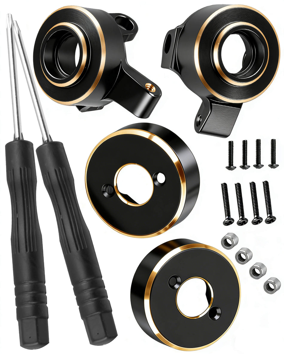 hopsupRC RC Front Rear Steering Blocks Upgrades Part for Axial 1/30 SCX30 Ford Bronco 4X4,Chevrolet K10 4X4,Jeep Wrangler JLU 4X4,AXI-2260T1/AXI-2261T2/AXI-2048T1,Brass Steering Knuckles Weights,Black Gold