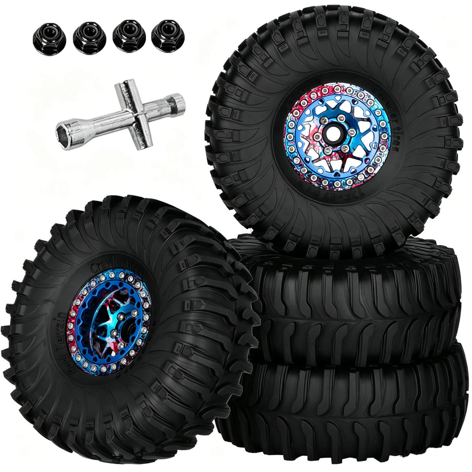 hopsupRC 1.9 RC Wheels and Tires for 1/10 Axial Traxxas SCX10 90046 AXI03007 TRX4 TRX6 VS4-10 Gen7 Gen8 MST CFX D90.Aluminium RC Truck Tires Highway Tires 1.9" RC Wheels 1.9 Beadlock Wheel Rim RC Tires