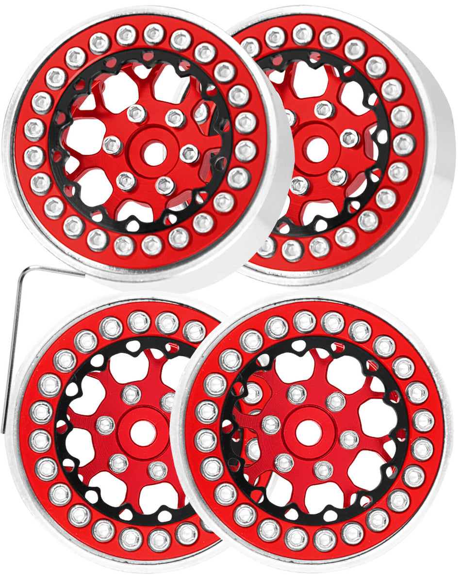 hopsupRC for 1/24 1/18 Axial Traxxas SCX24 TRX4M RC Crawler Car,1.3" Beadlock Tires Wheel Rim Aluminum RC Truck Tires Wheels Rims