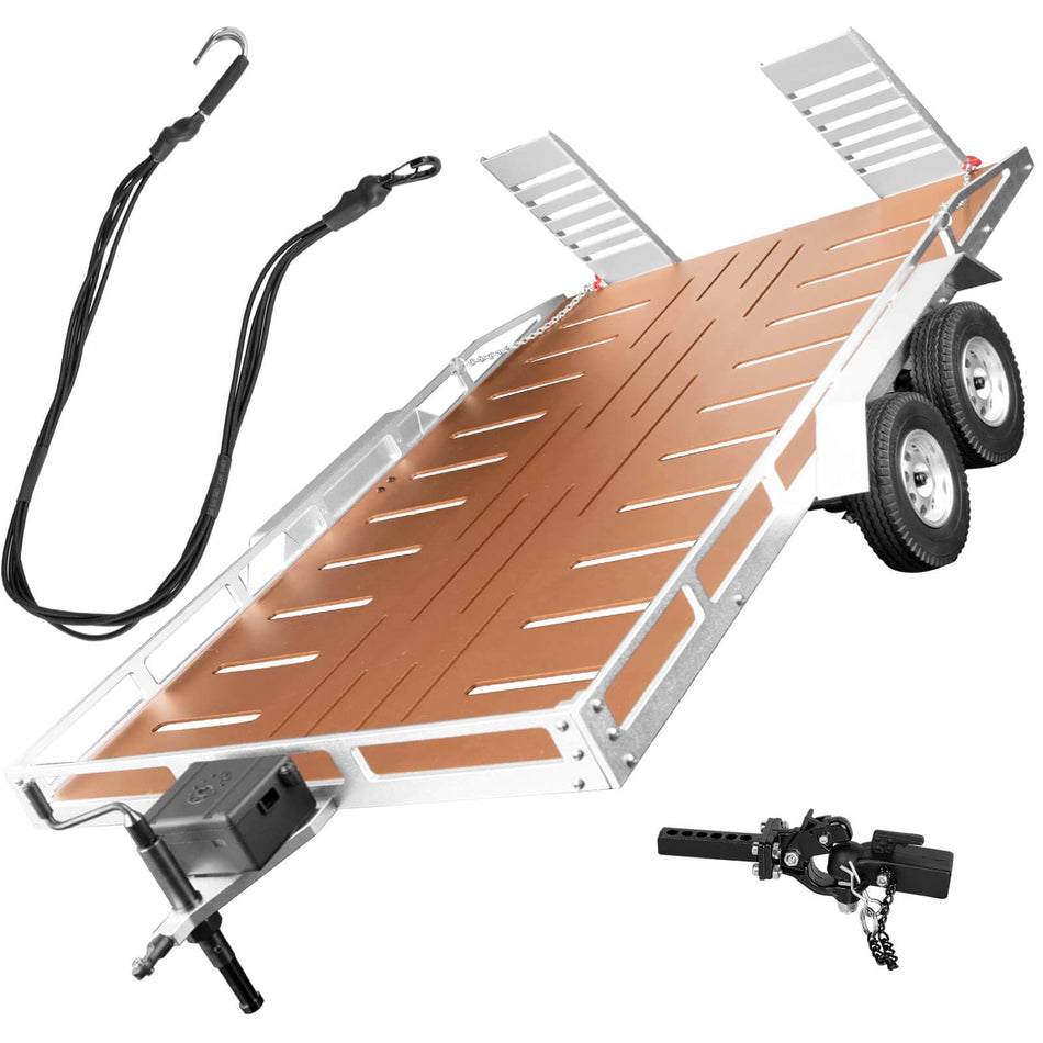 hopsupRC Alloy Trailer Kit with Elastic Kinetic Winch Strap  for 1/10 1/8 Traxxas Axial Crawler Cars SCX10 SCX10II SCX10III TRX4 TRX6 D90 Redcat Gen7 Gen8(Trailer Size:22.5IN*14.2IN)