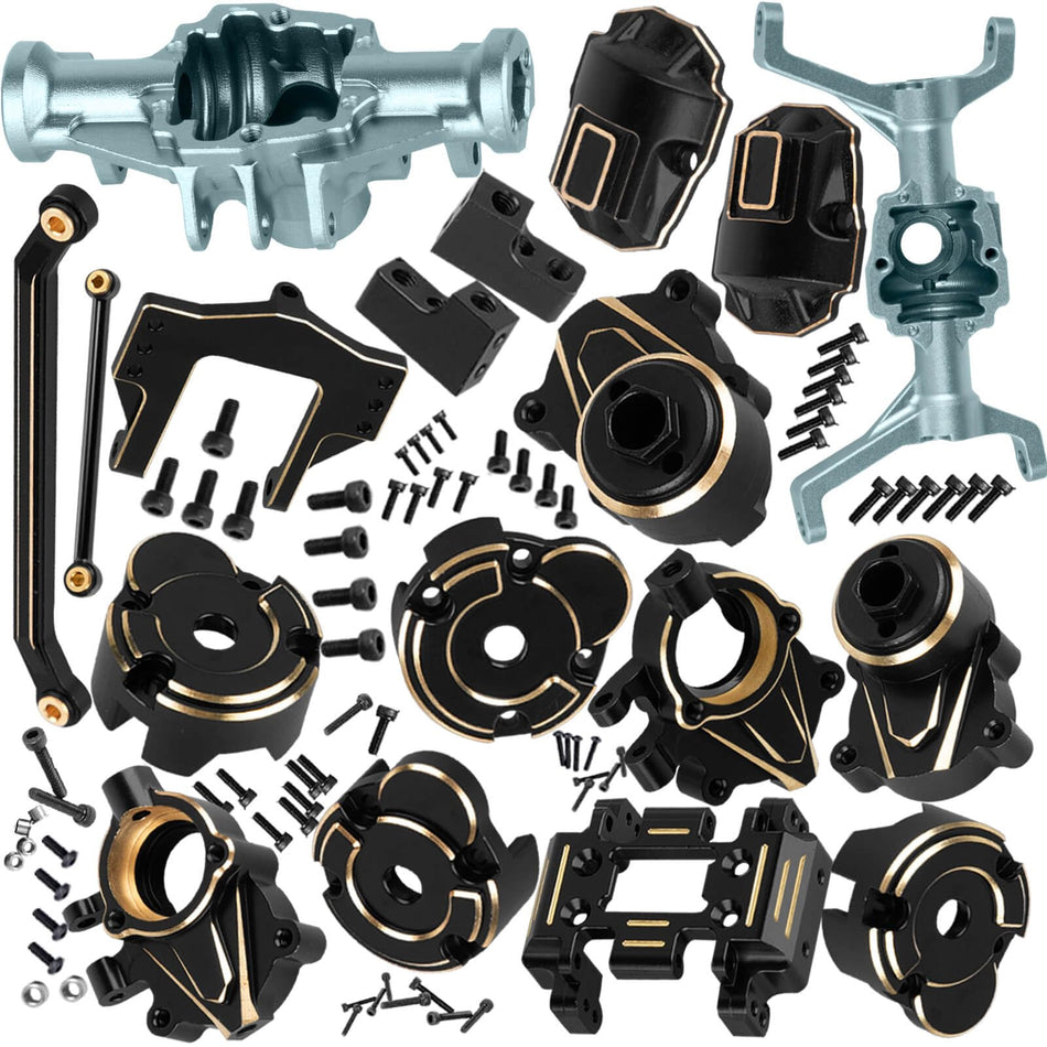 Hcespuos RC Upgrades Parts for 1/18 Redcat Ascent-18 RC Car,Front & Rear Portal Axles,Skid Plate,Outer Portal Housing,Brass Diff Cover,Servo Mount,Steering Knuckle,Links