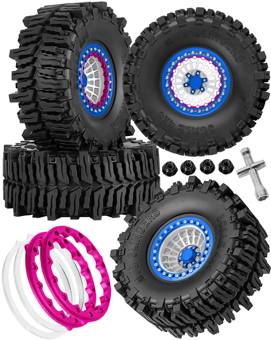 hopsupRC 2.2 RC Wheels and Tires for 1/10 Axial Traxxas SCX10 90046 AX103007 SCX10 II SCX10 III TRX4 TRX6 Gen7 8 D90 VS4-10 MST CFX.Aluminium RC Truck Tires Highway Tires 2.2" RC Wheels 2.2 Beadlock Wheel Rim RC Tires