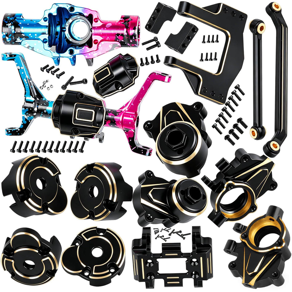 hopsupRC RC Front & Rear Portal Axles Upgrades Parts for 1/18 Redcat Ascent-18 RC Car,Brass Diff Cover,Servo Mount,Steering Knuckle,Skid Plate,Outer Portal Housing