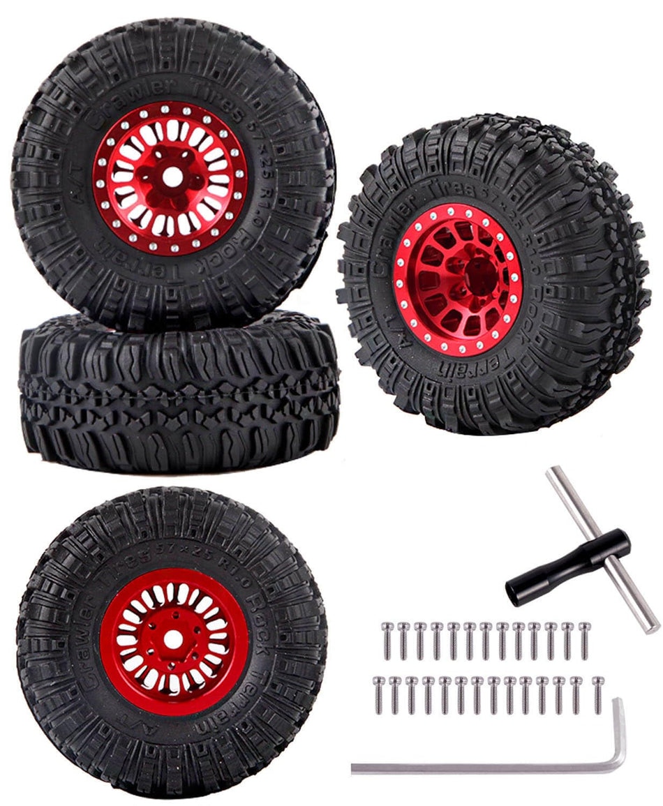 hopsupRC Aluminum 1.0in Beadlock RC Truck Tires for Traxxas Axial 1/18 1/24 TRX4M,SCX24,FCX24 RC Crawler,4pcs Alloy RC Wheels