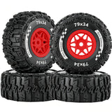 Hcespuos for 1/16 Traxxas MINI Slash 4X4 Mojave Grom,RC Wheels and Tires,Pre-Glued Wheel Tire Set,RC Truck Tires Highway Tires Rubber Tires Wheel Rim,4PCS