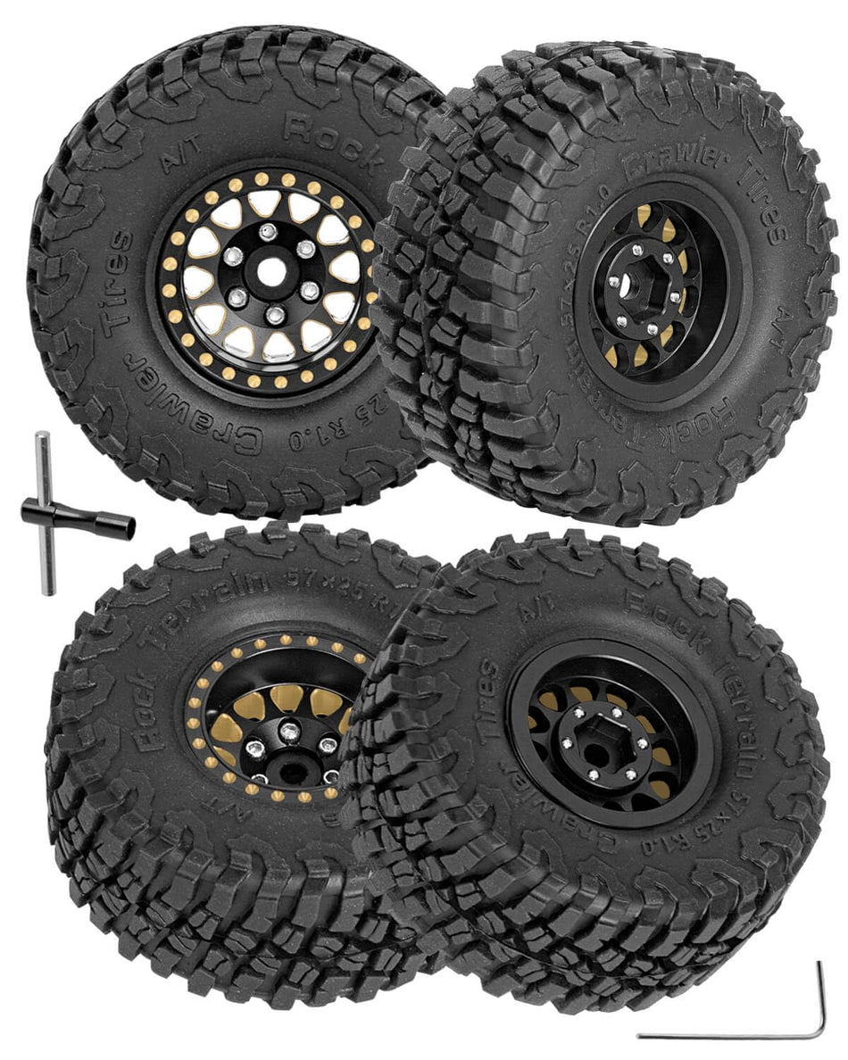 hopsupRC RC Full Brass 1.0in Beadlock RC Truck Tires Wheels Tires for 1/18 Traxxas Trx4m 1/24 Axial SCX24 RC Crawler,RC Wheels(4pcs)
