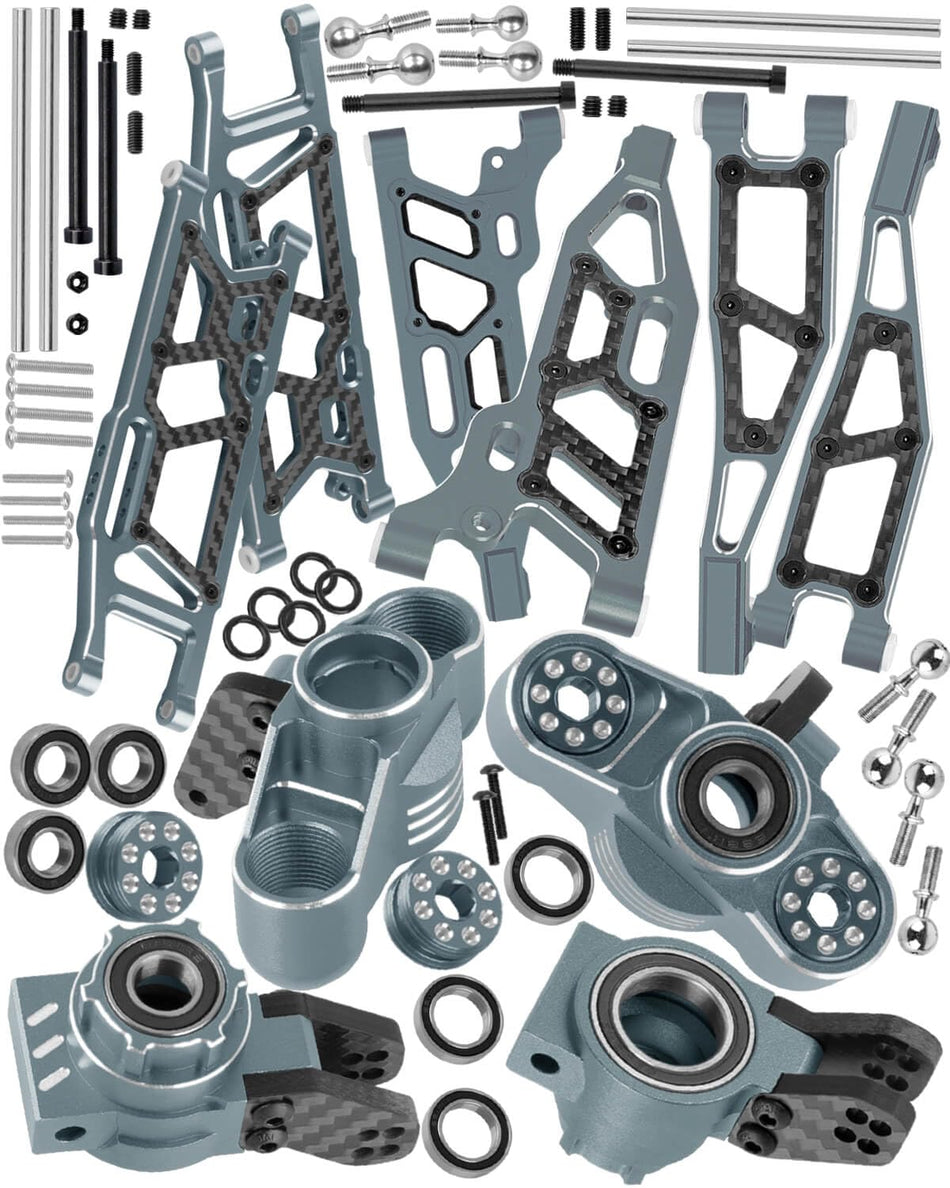 hopsupRC Upgrades for Arrma 1/8 Kraton/Notorious/Outcast 6S BLX,1/7 Big Rock 6S BLX,Aluminum Front Rear Suspension Arms & Front Steering Block Knuckles & C-Hubs Caster Blocks & Rear Hubs Hops Up