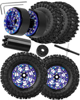 hopsupRC 1.3 Dually Beadlock RC Wheel RC Tires for Traxxas Axial 1/24 1/18 SCX24 FCX24 TRX4M Ascent-18 RC Crawler,Aluminum 1.3" Wheel Hub Rim RC Truck Tires 4pcs w/Adjustable Offset
