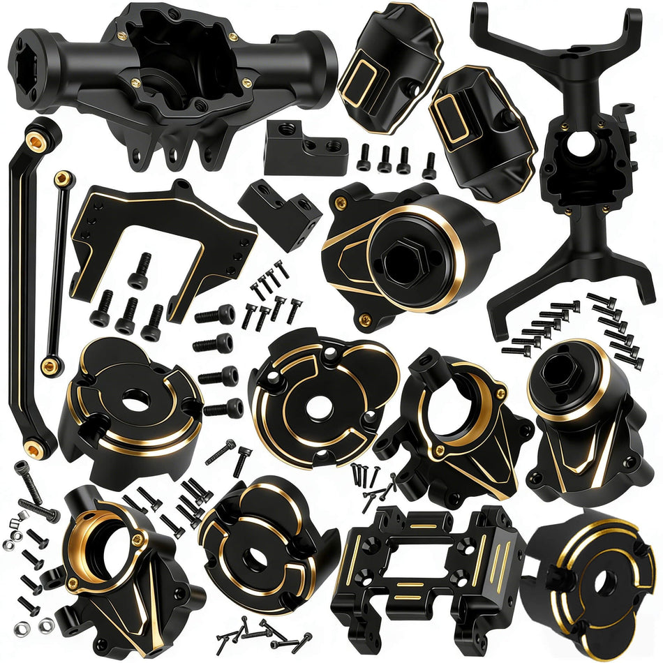 Hcespuos RC Upgrades Parts for 1/18 Redcat Ascent-18 RC Car,Front & Rear Portal Axles,Skid Plate,Outer Portal Housing,Brass Diff Cover,Servo Mount,Steering Knuckle,Links