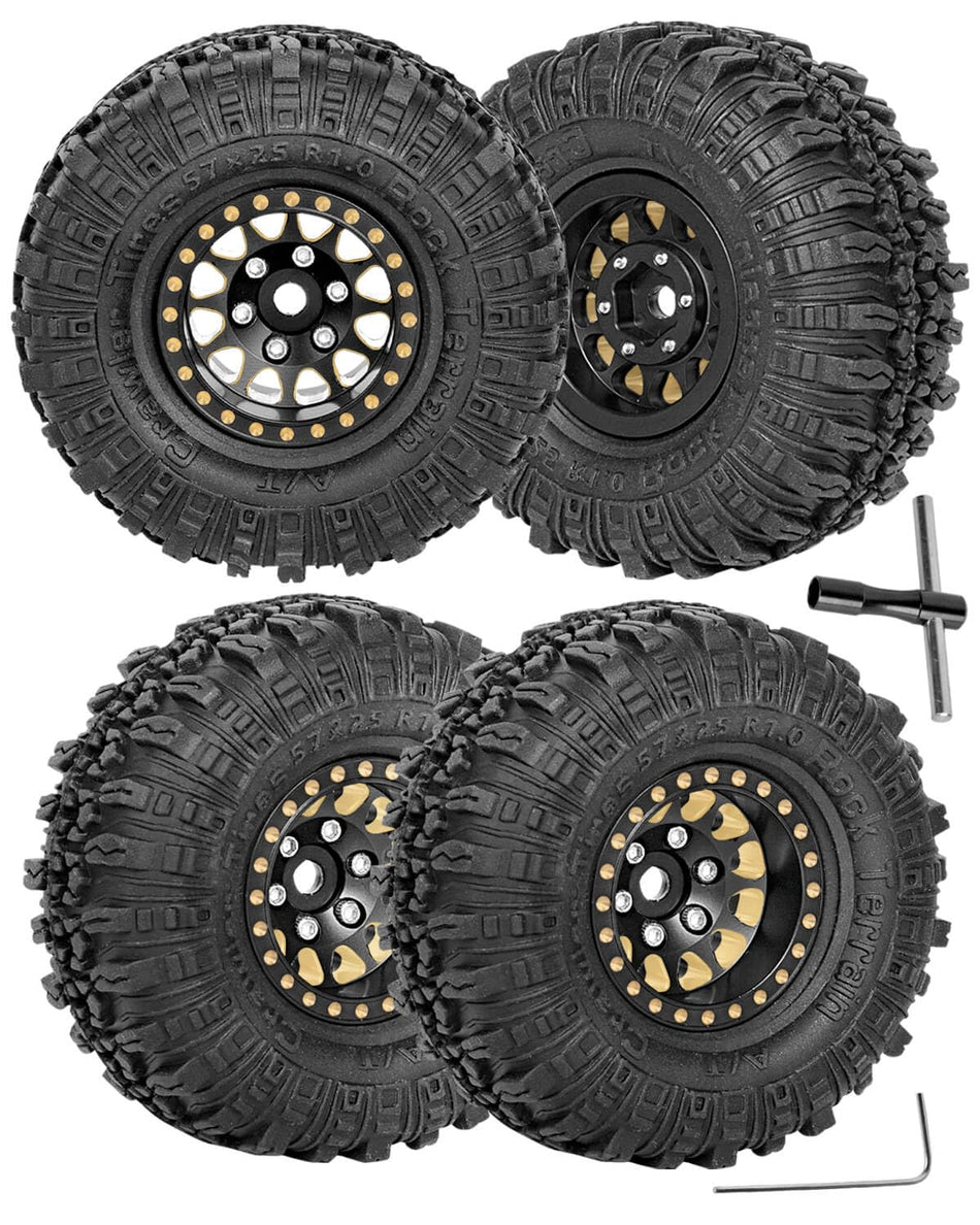 hopsupRC RC Full Brass 1.0in Beadlock RC Truck Tires Wheel Tires for 1/18 Traxxas Trx4m 1/24 Axial SCX24 RC Crawler,RC Wheels (4pcs )