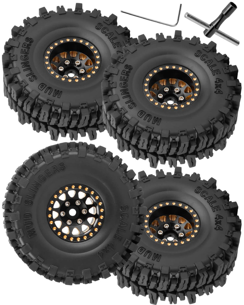 hopsupRC 1.0 Beadlock RC Wheels for 1/18 Traxxas Trx4m 1/24 Axial SCX24 RC Crawler,Full Brass 1.0'' RC Truck Tires RC Wheels 4pcs Black