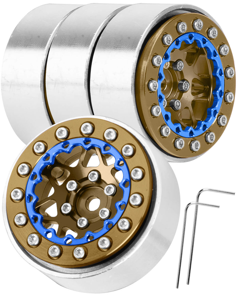 hopsupRC for Axial Traxxas 1/24 1/18 SCX24 FCX24 TRX4M RC Crawler Car,1.3" RC Tires Wheel Rim,Aluminum RC Truck Tires Wheels Rims,1.3 Beadlock Wheel Rims Heavy Duty Rim