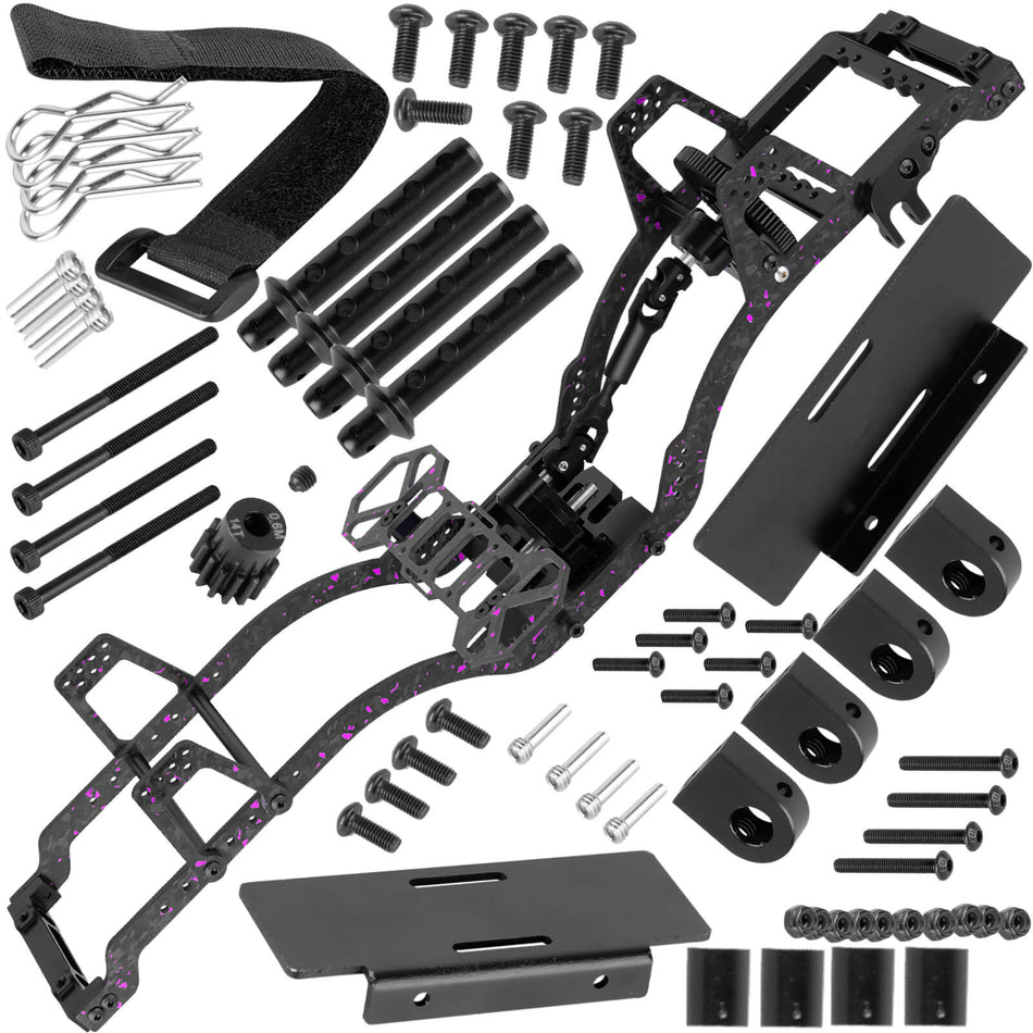 hopsupRC LCG Carbon Fiber Chassis Kit & Front Mounted Transmission Upgrades Part for Axial 1/10 RC Crawlers SCX10 SCX10 II Capra 1.9 UTB and Other DIY Builds,Aluminum Gearbox Carbon Fiber Chassis