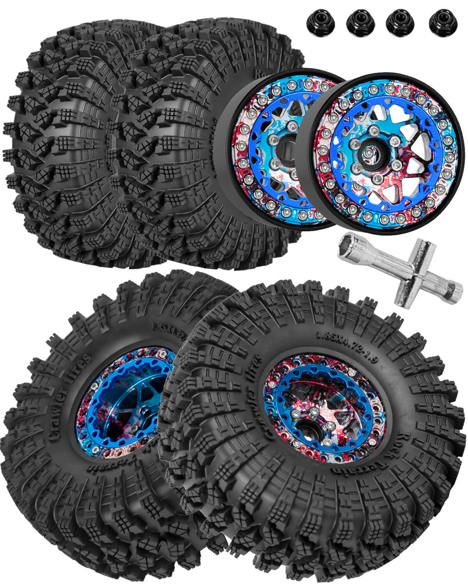 hopsupRC 1.9 RC Wheels for Axial 1/10 SCX10 90046 AXI03007 TRX4 TRX6 VS4-10 Gen7 Gen8 MST CFX D90.Aluminium RC Truck Tires Highway Tires 1.9" RC Wheels and Tires 1.9 Beadlock Wheel Rim RC Tires