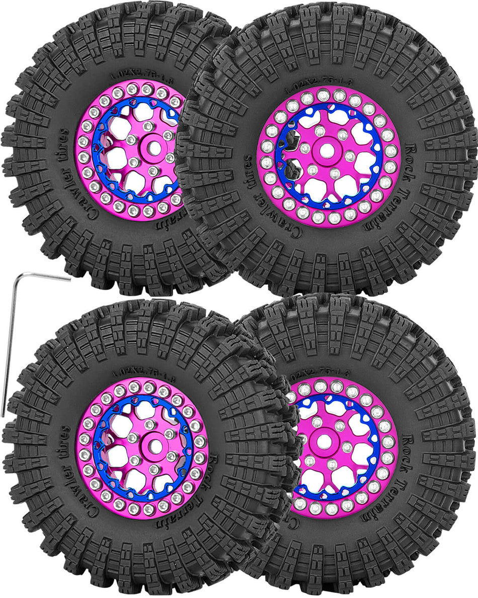 hopsupRC for SCX24 TRX4M 1/24 1/18 Traxxas Axial RC Crawler Car,1.3" Beadlock Wheel Tires Wheel Hub Wheels Rim 4PCS Aluminum 1.3 Beadlock Wheel Rims Heavy Duty Rim