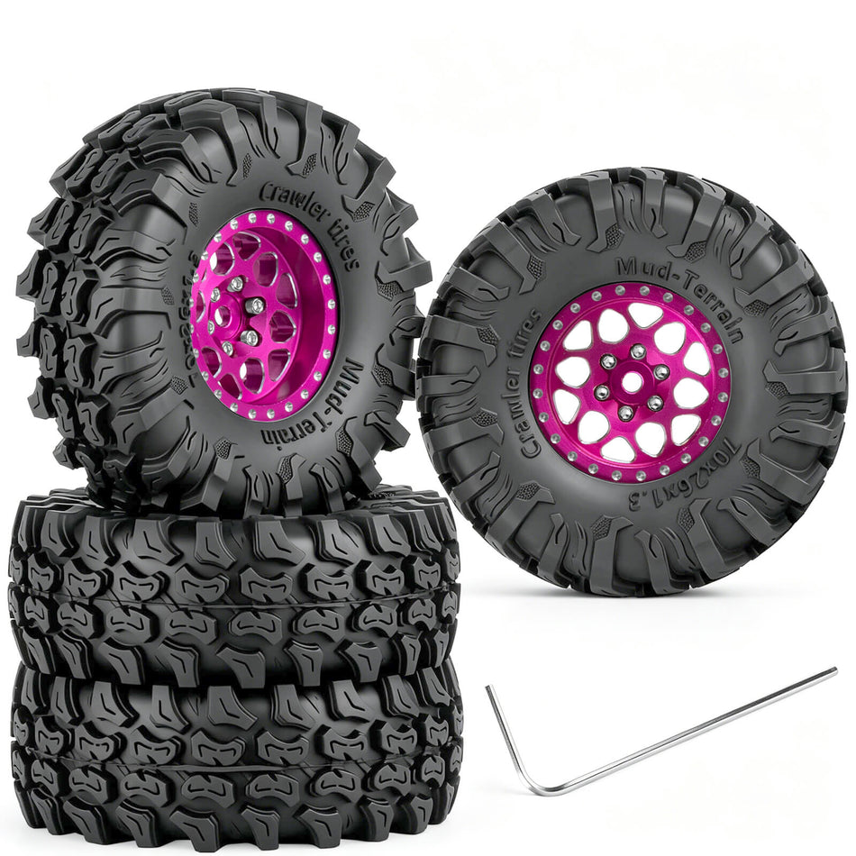 hopsupRC for 1/18 1/24 Traxxas Axial SCX24 TRX4M,1.3 Beadlock RC Wheels and Tires,1.3" Aluminum & Brass RC Wheel Hub Rim Rubber Tires RC Truck Tires Heavy Duty Rim