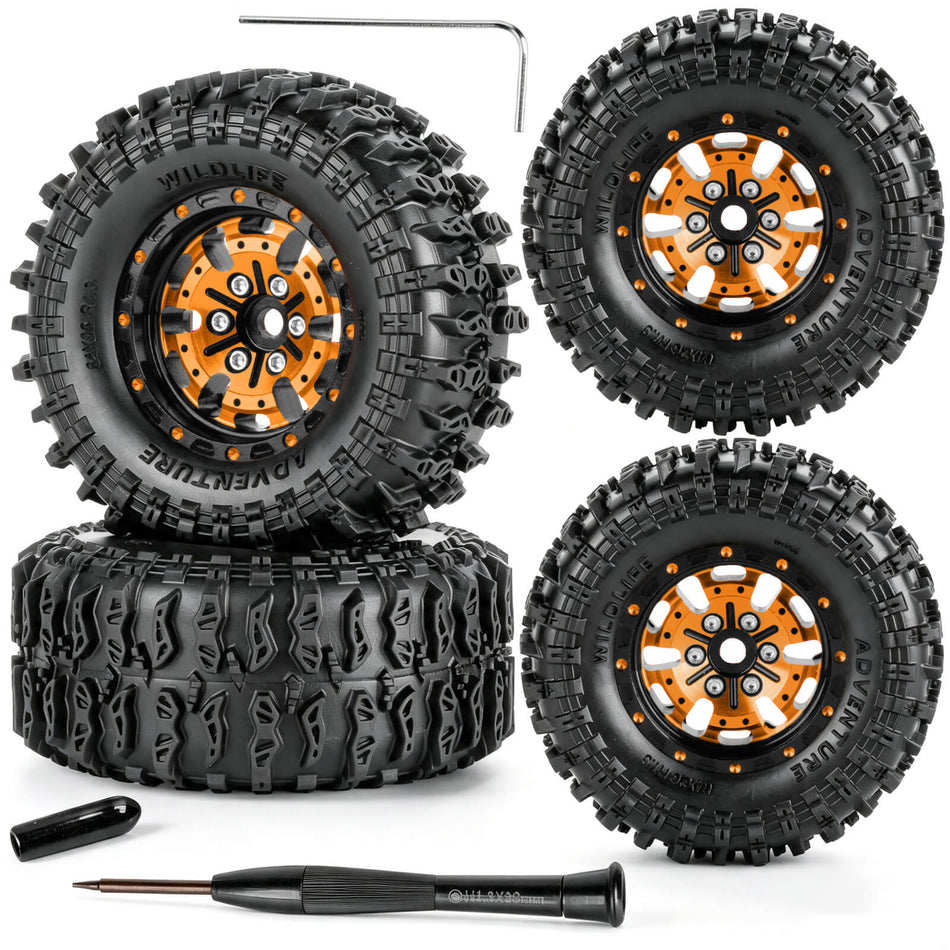 hopsupRC RC 1.3 Beadlock RC Wheel RC Tires for 1/24 1/18 Traxxas Axial SCX24 FCX24 TRX4M Ascent-18 RC Crawler,Aluminum 1.3" Wheel Hub Rim RC Truck Tires 4pcs