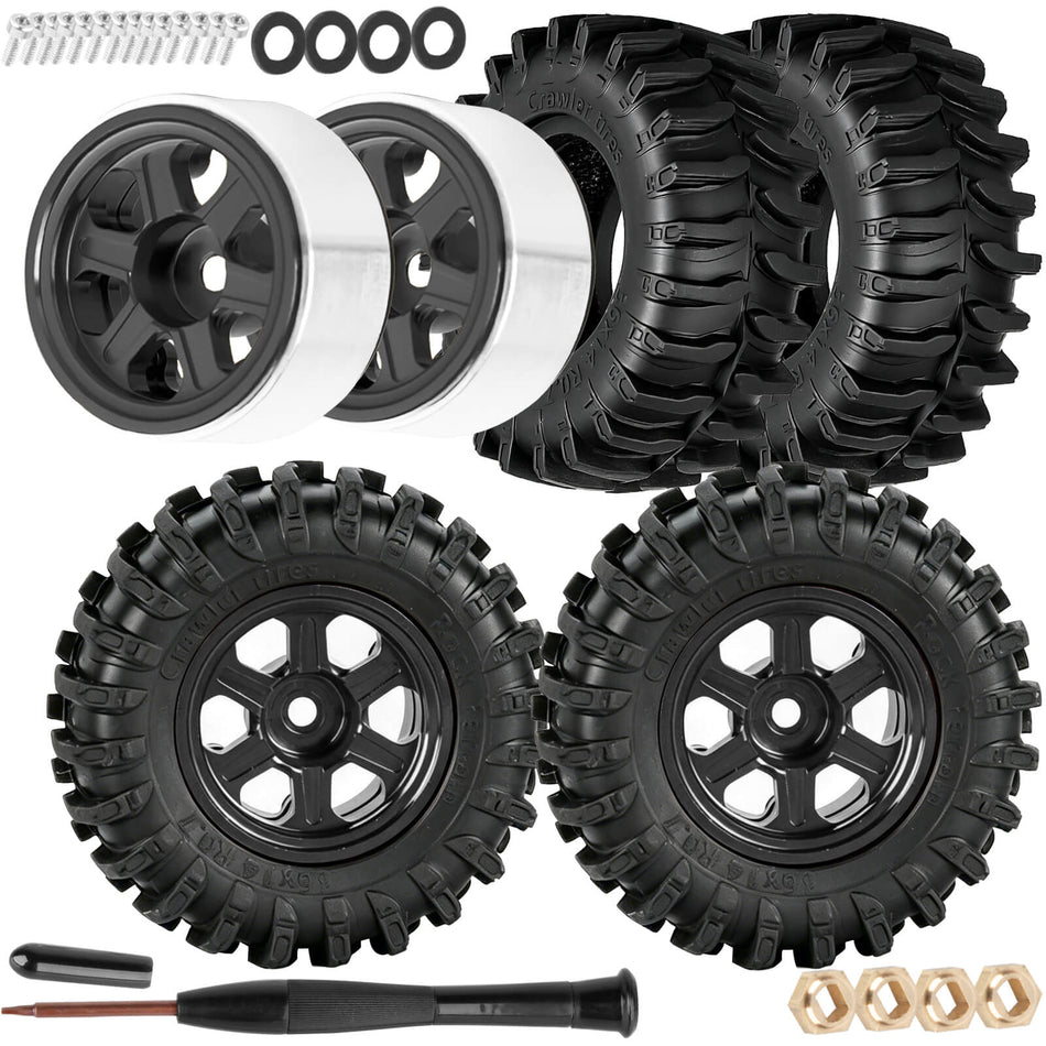 Hcespuos 0.7 RC Tires for 1/30 1/32 Axial SCX30 Redcat Ascent-32.0.7" RC Wheels and RC Tires Aluminium RC Truck Tires Highway Tires 0.7 RC Wheels 0.7 Beadlock Wheel Rim