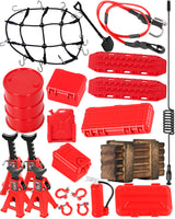 hopsupRC Accessories Simulation Decoration for 1/18 1/24 Traxxas Arrma TRX4M SCX24 RC Crawler,Hydraulic Jack/Oil Drum/Tow Rope/Recovery Board/Wooden Box/Antennas/Mini Luggage/Fire ExtinguisherNet/Toolbox