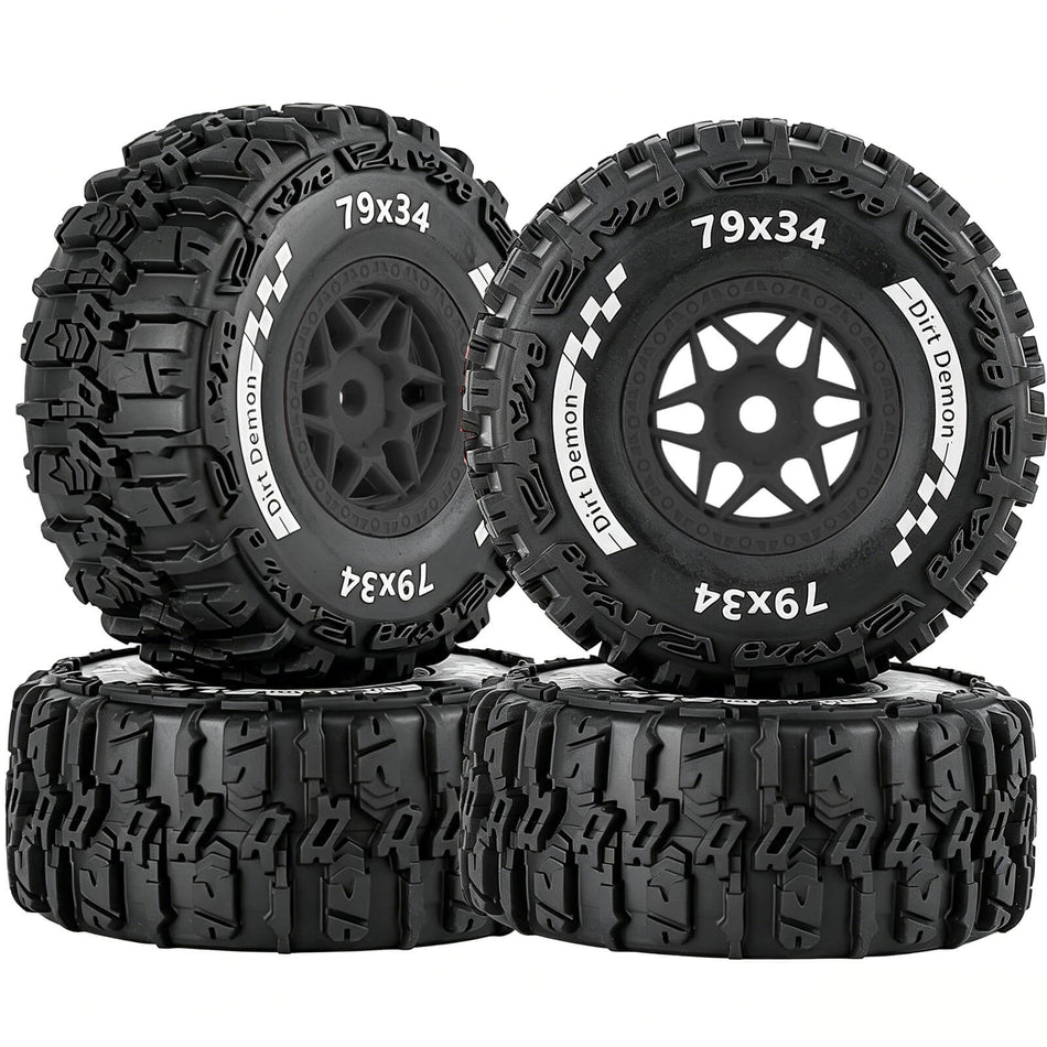 Hcespuos for 1/16 Traxxas MINI Slash 4X4 Mojave Grom,RC Wheels and Tires,Pre-Glued Wheel Tire Set,RC Truck Tires Highway Tires Rubber Tires Wheel Rim,4PCS