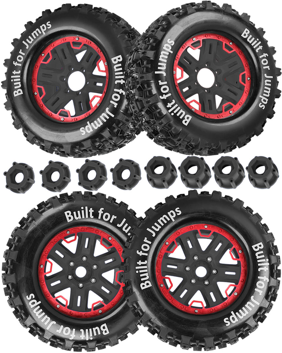 hopsupRC RC Truck Tires 1/8 17mm Hex RC Wheel Tires for 1/8 Monster Truck Tires Traxxas/Arrma 6S/Summit/E-Rveo/Redcat/HPI JLB Cheetah RC Off-Road etc,Hard Plastic Rubber Tyres