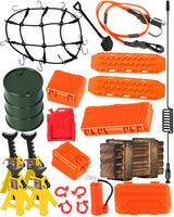 hopsupRC Accessories Simulation Decoration for 1/18 1/24 Traxxas Arrma TRX4M SCX24 RC Crawler,Hydraulic Jack/Oil Drum/Tow Rope/Recovery Board/Wooden Box/Antennas/Mini Luggage/Fire ExtinguisherNet/Toolbox