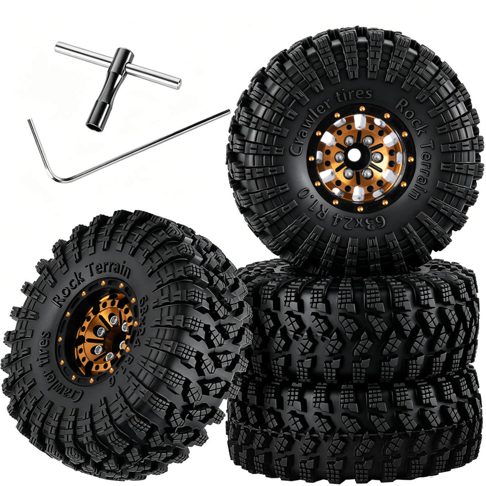 hopsupRC for SCX24 TRX4M 1/24 1/18 Axial Traxxas RC Crawler Car,RC 1.0 Beadlock Wheel Tires Hub Rim,Aluminum 1.0” Beadlock RC Truck Tires Heavy Duty Rim,4PCS