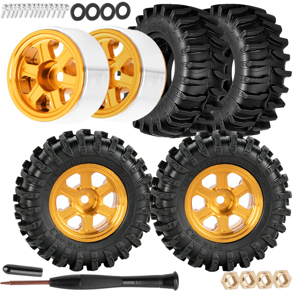 Hcespuos 0.7 RC Tires for 1/30 1/32 Axial SCX30 Redcat Ascent-32.0.7" RC Wheels and RC Tires Aluminium RC Truck Tires Highway Tires 0.7 RC Wheels 0.7 Beadlock Wheel Rim
