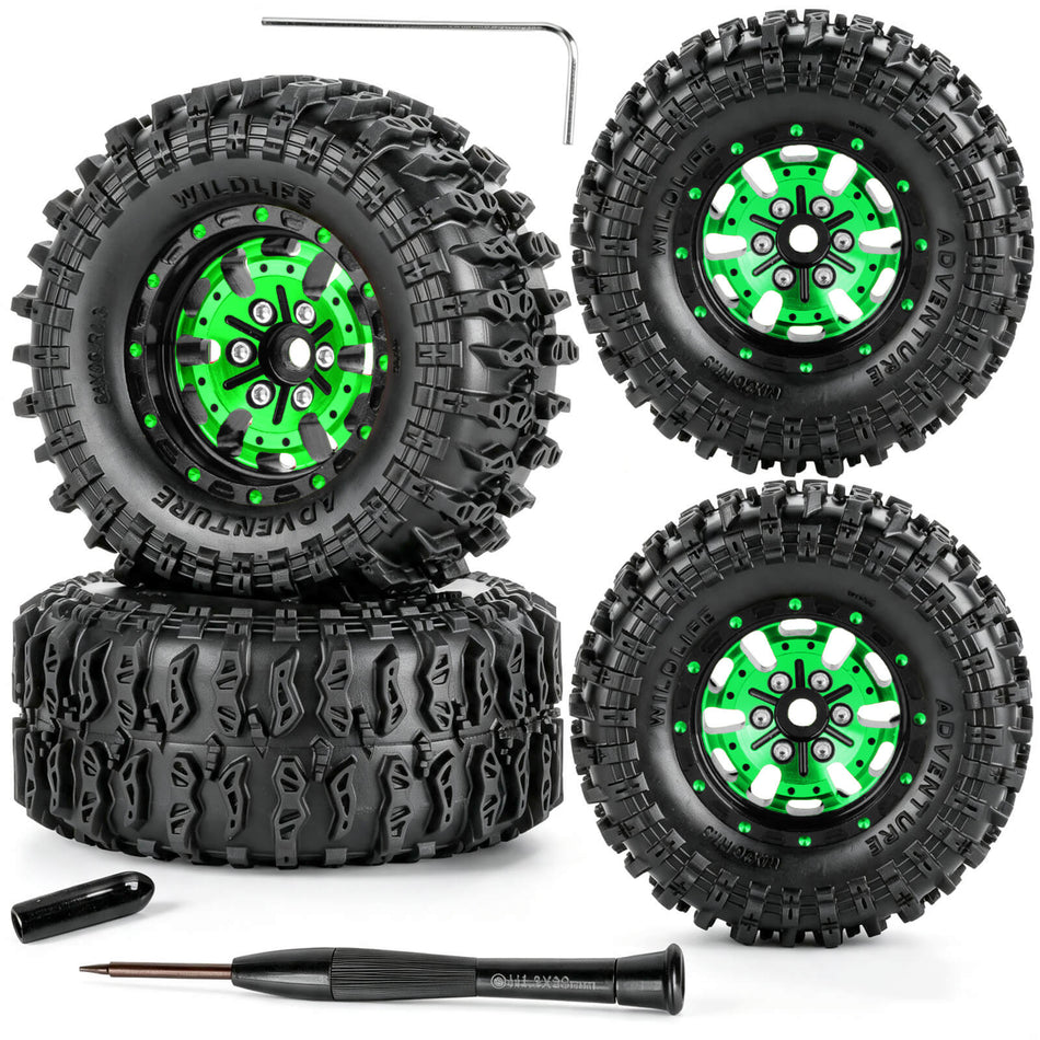 hopsupRC RC 1.3 Beadlock RC Wheel RC Tires for 1/24 1/18 Traxxas Axial SCX24 FCX24 TRX4M Ascent-18 RC Crawler,Aluminum 1.3" Wheel Hub Rim RC Truck Tires 4pcs