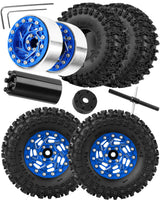 hopsupRC 1.3 Dually Beadlock RC Wheel RC Tires for Traxxas Axial 1/24 1/18 SCX24 FCX24 TRX4M Ascent-18 RC Crawler,Aluminum 1.3" Wheel Hub Rim RC Truck Tires 4pcs w/Adjustable Offset