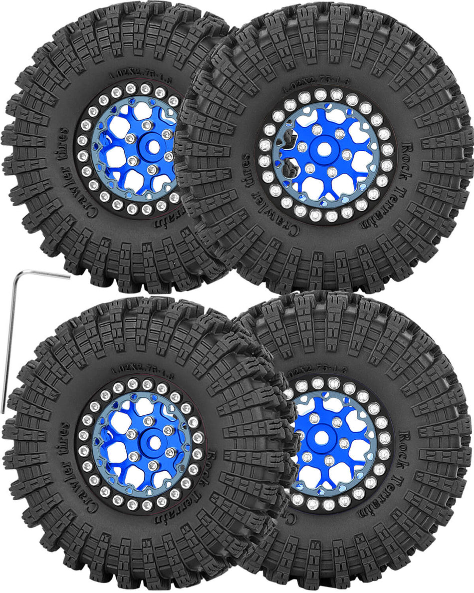 hopsupRC for SCX24 TRX4M 1/24 1/18 Traxxas Axial RC Crawler Car,1.3" Beadlock Wheel Tires Wheel Hub Wheels Rim 4PCS Aluminum 1.3 Beadlock Wheel Rims Heavy Duty Rim
