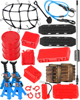 hopsupRC Accessories Simulation Decoration for 1/18 1/24 Traxxas Arrma TRX4M SCX24 RC Crawler,Hydraulic Jack/Oil Drum/Tow Rope/Recovery Board/Wooden Box/Antennas/Mini Luggage/Fire ExtinguisherNet/Toolbox