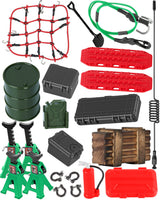 hopsupRC Accessories Simulation Decoration for 1/18 1/24 Traxxas Arrma TRX4M SCX24 RC Crawler,Hydraulic Jack/Oil Drum/Tow Rope/Recovery Board/Wooden Box/Antennas/Mini Luggage/Fire ExtinguisherNet/Toolbox