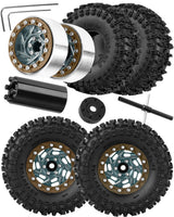hopsupRC 1.3 Dually Beadlock RC Wheel RC Tires for Traxxas Axial 1/24 1/18 SCX24 FCX24 TRX4M Ascent-18 RC Crawler,Aluminum 1.3" Wheel Hub Rim RC Truck Tires 4pcs w/Adjustable Offset