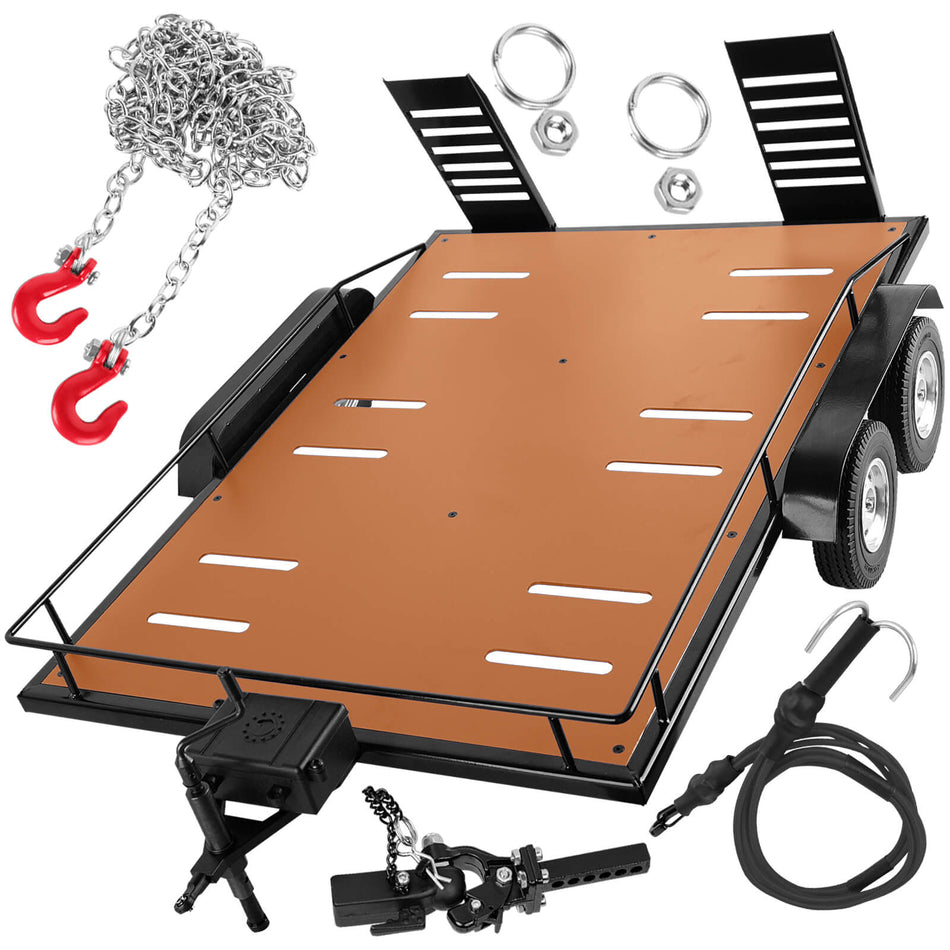 hopsupRC RC Trailer Kit with Elastic Kinetic Winch Strap for Axial 1/10 RC Crawler SCX10 TRX6 Red cat GEN8 TRX4,Iron Aluminum Trailer