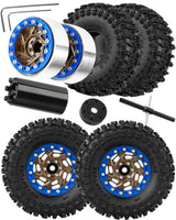 hopsupRC 1.3 Dually Beadlock RC Wheel RC Tires for Traxxas Axial 1/24 1/18 SCX24 FCX24 TRX4M Ascent-18 RC Crawler,Aluminum 1.3" Wheel Hub Rim RC Truck Tires 4pcs w/Adjustable Offset