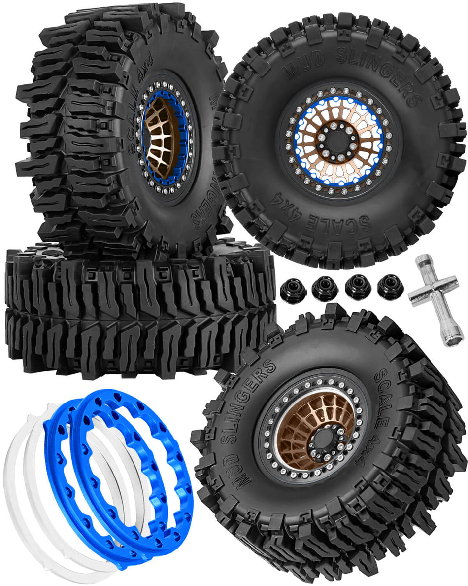 hopsupRC 2.2 RC Wheels and Tires for 1/10 Axial Traxxas SCX10 90046 AX103007 SCX10 II SCX10 III TRX4 TRX6 Gen7 8 D90 VS4-10 MST CFX.Aluminium RC Truck Tires Highway Tires 2.2" RC Wheels 2.2 Beadlock Wheel Rim RC Tires