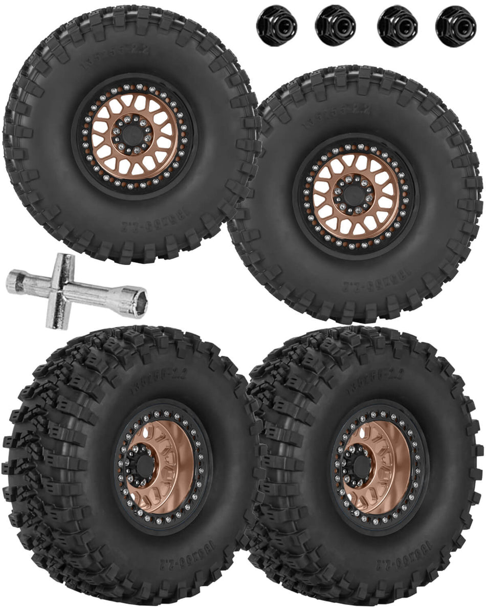 hopsupRC 2.2 RC Wheels for1/10 Axial Traxxas SCX10 90046 AX103007 SCX10 II SCX10 III TRX4 TRX6 Gen7 8 D90 VS4-10 MST CFX ,Aluminium RC Truck Tires Highway Tires 2.2" RC Wheels 2.2 Beadlock Wheel Rim RC Tires (135 * 55MM)