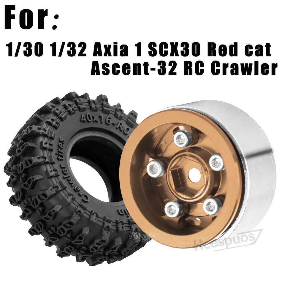 Hcespuos for 1/32 1/30 Axial SCX30 Redcat Ascent-32,Aluminum 0.7 Beadlock Wheel Tires Hub Rim 4PCS 0.7” Beadlock Heavy Duty Rim RC Wheel RC Tires
