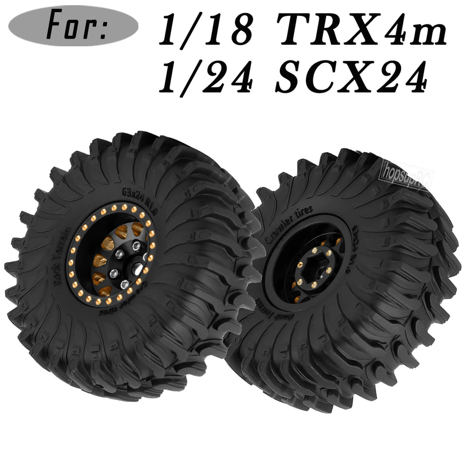 hopsupRC RC Full Brass 1.0 RC Wheel RC Tires for 1/18 1/24 Traxxas Trx4m Axial SCX24 RC Crawler,1.0" Beadlock RC Truck Tires and Wheel Highway Tires Wheel Rim,4PCS Style B