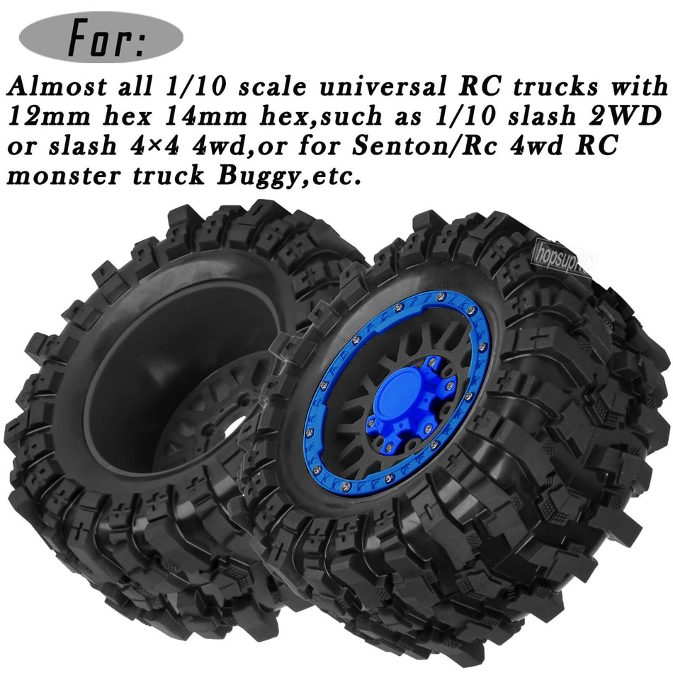 hopsupRC 12mm/14mm/17mm RC Truck Wheel Tires for 1/10 traxxas Rustler Stampede Hoss,Granite Vorteks Big Rock,Axial losi Redcat Rc 4wd,Hard Plastic RC Truck Tires,RC Monster Truck Car Wheels,4PCS