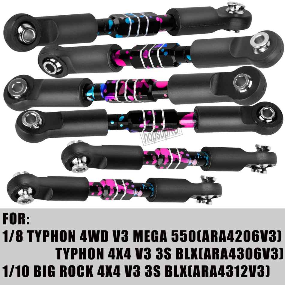 hopsupRC RC Adjustable Turnbuckles Camber Links Steering Links Upgrades Part for Arrma  1/8 Typhon 4WD 3S MEGA 550 BLX,1/10 Big Rock 4X4 V3 3S BLX RC Car,Tie Rod Set Link Linkage Rod Adjustable