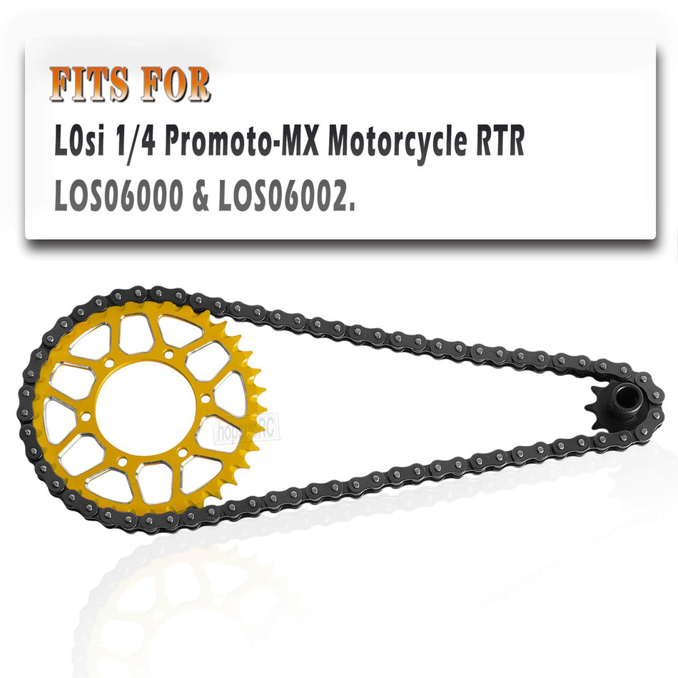 hopsupRC Upgrades Parts for Losi 1/4 Promoto-MX Motorcycle RTR FXR(los06000)(los06002),Aluminum 7075 Rear Hub Chain Sprocket 36T Gears&Manganese Steel Roller Chain&10T Steel Front Sprocket
