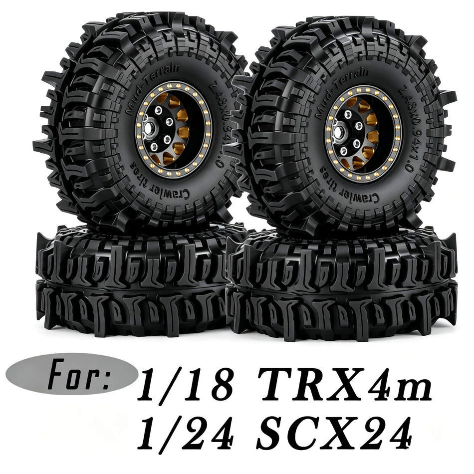 hopsupRC 1.0 RC Wheels RC Tires for Traxxas Axial 1/18 1/24 TRX4M,SCX24,FCX24 RC Crawler,1.0" RC Truck Tires Highway Tires 1.0" RC Wheels 1.0 Beadlock Brass Wheel Rim RC Tires Black